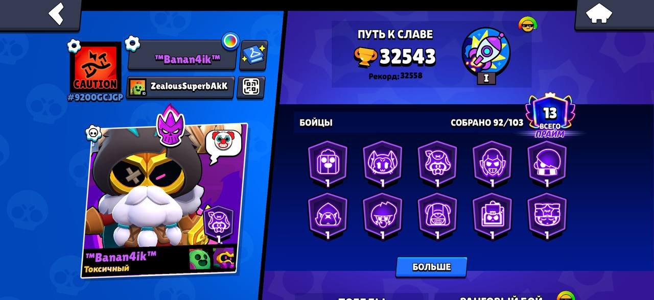 A great account for a great gaming experience, trophies 32543, brawlers 92, primes 13
