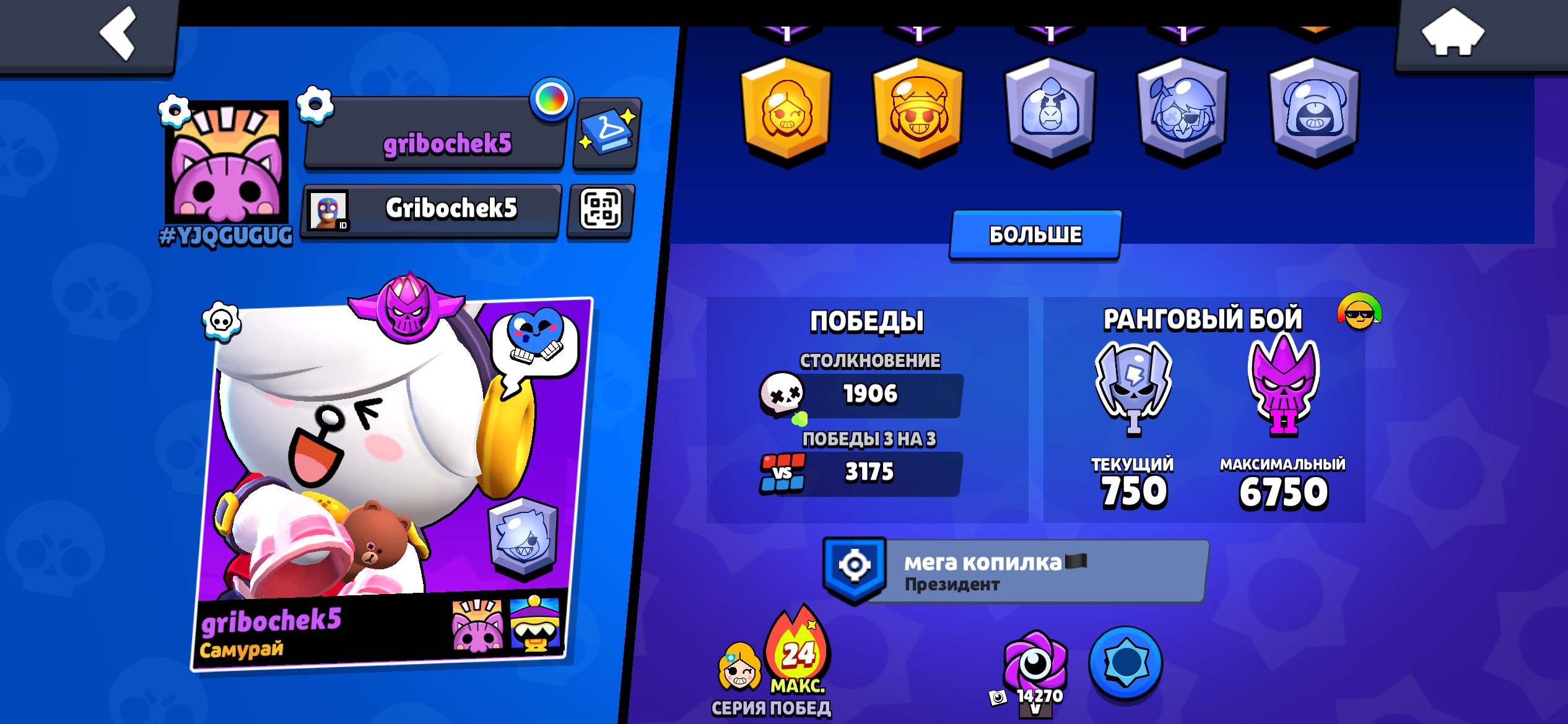 GUARANTEE✅️LINKING TO YOU✅️BEST ACCOUNT FOR ITS PRICE⚜️275 SKINS⚜️2020 YEAR💜, trophies 33500, brawlers 100, primes 4