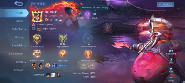 💎🔥 TOP ACCOUNT 🔥💎 100% SECURITY GUARANTEE 🔥 FAMOUS COLLECTOR 🔥, Sale, Rank: Mythical Glory, Level: 98, Win Rate: 48%, Heroes: 133, Skins: 247