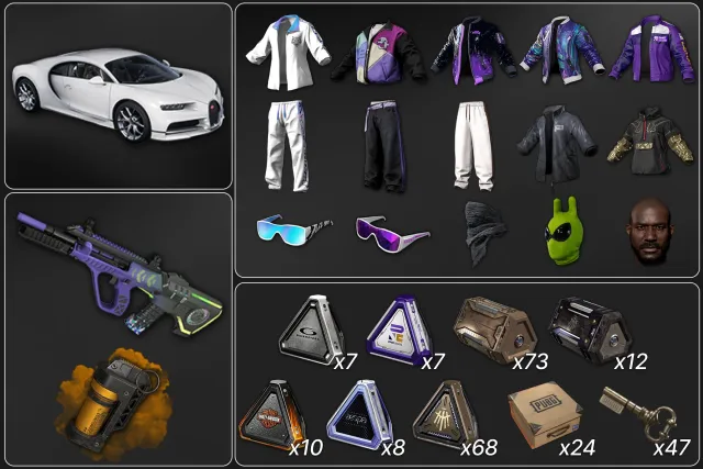 💖BUGATTI CHIRON💖🔥[PROGRESSIVE] NEON DREAM - AUG (LVL 3) + ORANGE SMOKE🔥🎀210 CHESTS🎀, No BATTLEGROUNDS Plus