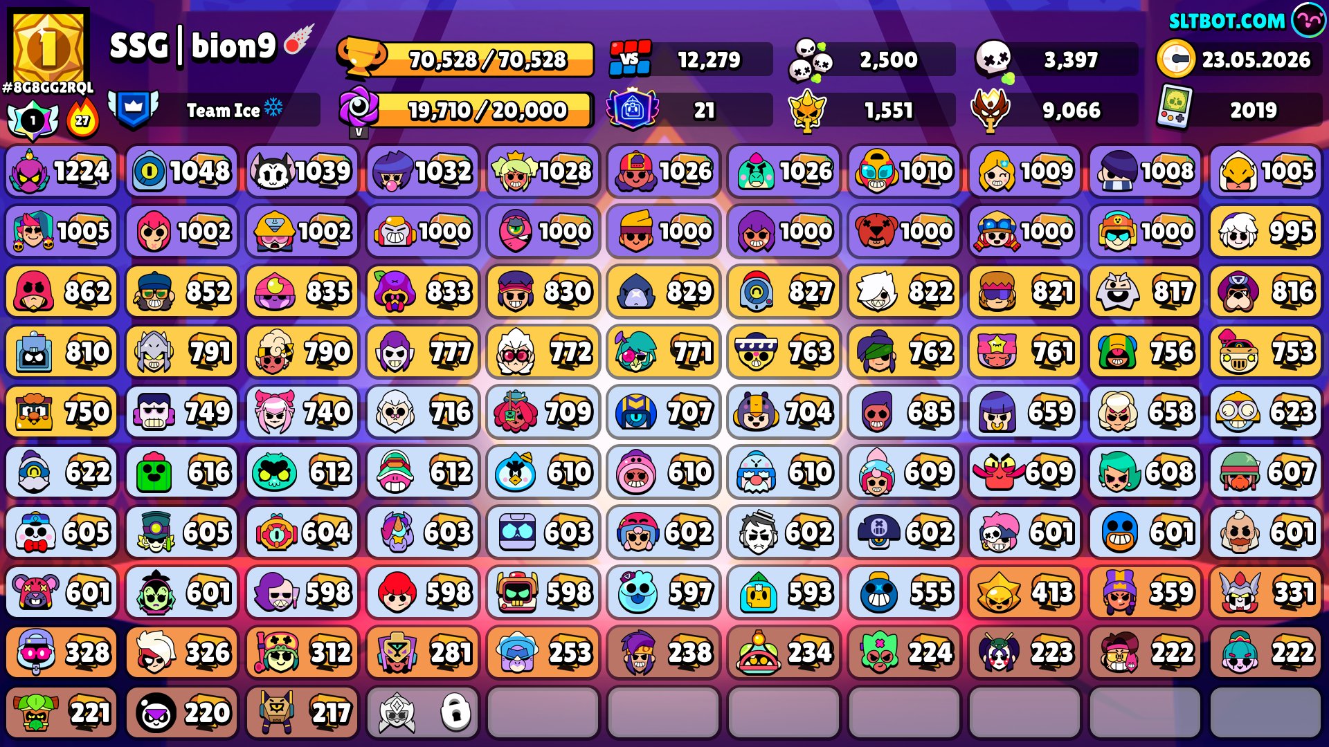 The top acc in bs🖤 is perfect for the base!😎, trophies 73598, brawlers 104, primes 25