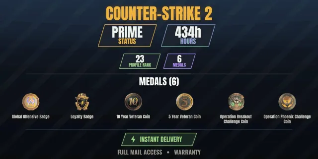 【CS2 Prime🏆434h🎮6 medals】 Veteran coin 10 years, Breakout operation coin, Operation, Sale, Inventory empty, Has PRIME
