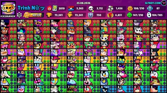 BS# 618 ➤ 104/105 Brawlers🌵 39 Max⚡ 68 Hypercharges🔥 33/63 Buffie🎖️ 73,241 Trophies🏆187 Skins🎭, 73241 кубков, 104 бравлеров