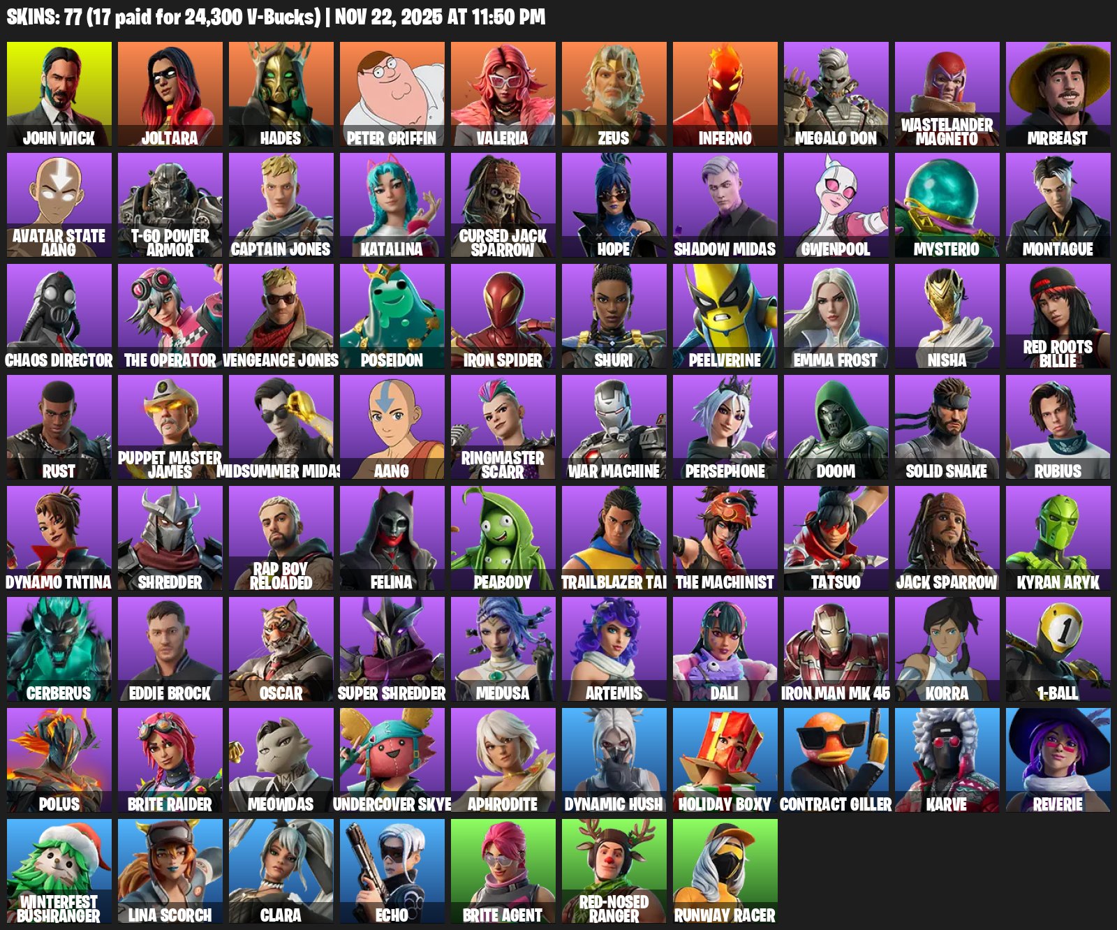 🌸77 SKINS💎John Wick💎Joltara💎Inferno💎Vision💎Offlego💎✨ Full access✨, Sale, skins 77