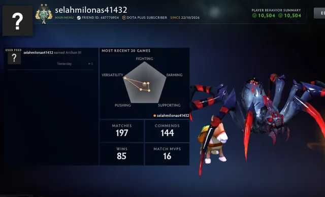 🔥 Dota 2 Konto | Verhaltensbewertung 10504 | Belohnungen 22 | MMR 2475 | Original-E-Mail vorhanden, Verkauf, 2475 MMR, 10504 Integrität, 10504 Höflichkeit, 197 Spiele, 134 Stunden