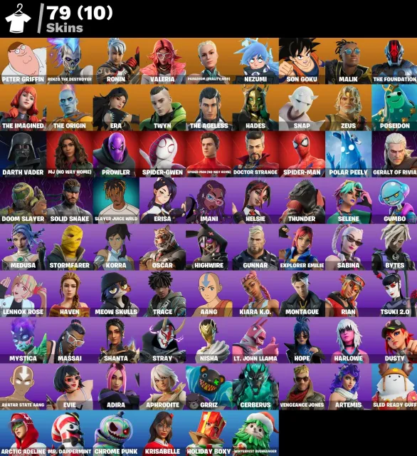 👕 79 Skins 🎮 1116 Level 💰 600 V-Bucks 💰 Peter Griffin | Renzo the Destroyer | Ronin | Valeria | Verkauf, Skins 79