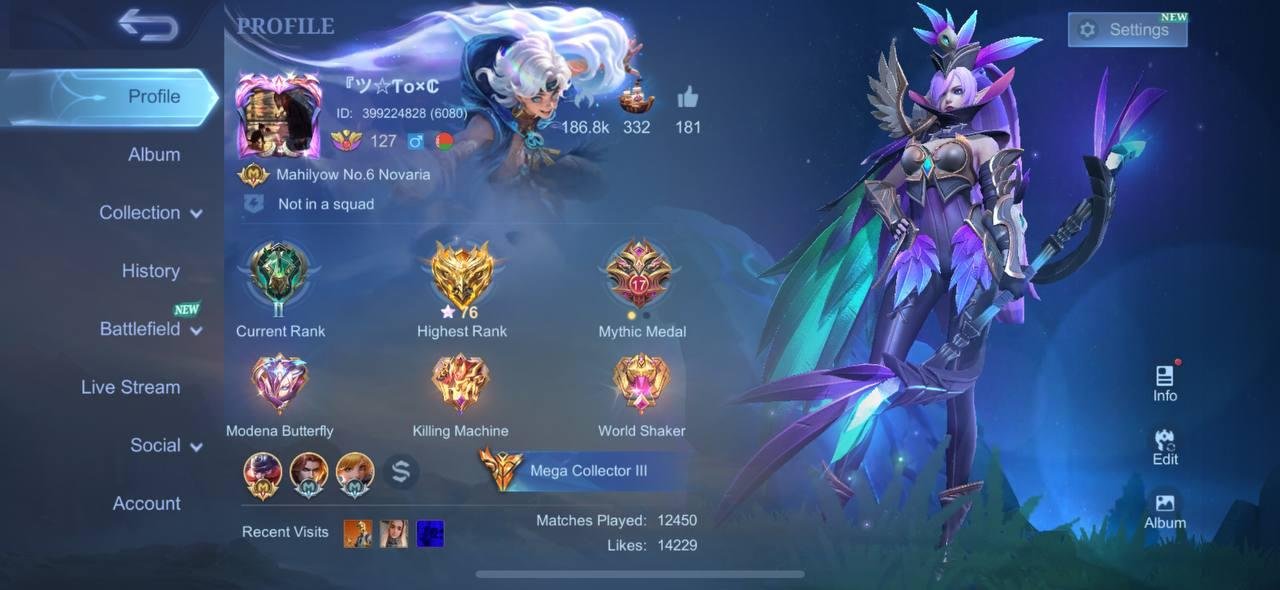 #MG131 Mythic Rank 🌟 76⭐; LEGEND Franco, Miya, Lesley; Eren, Levi; Ducati Benedetta; 6 KOF 🍃