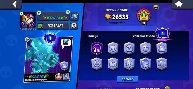 ✨⭐️Great account for pros⭐️✨, 26500 trophies, 92 brawlers, 1 prime