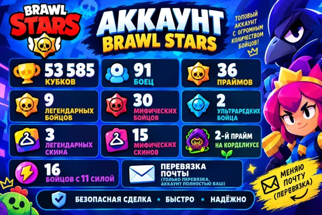 FAT account for starting CHEAP, 52585 trophies, 91 brawlers, 36 primes