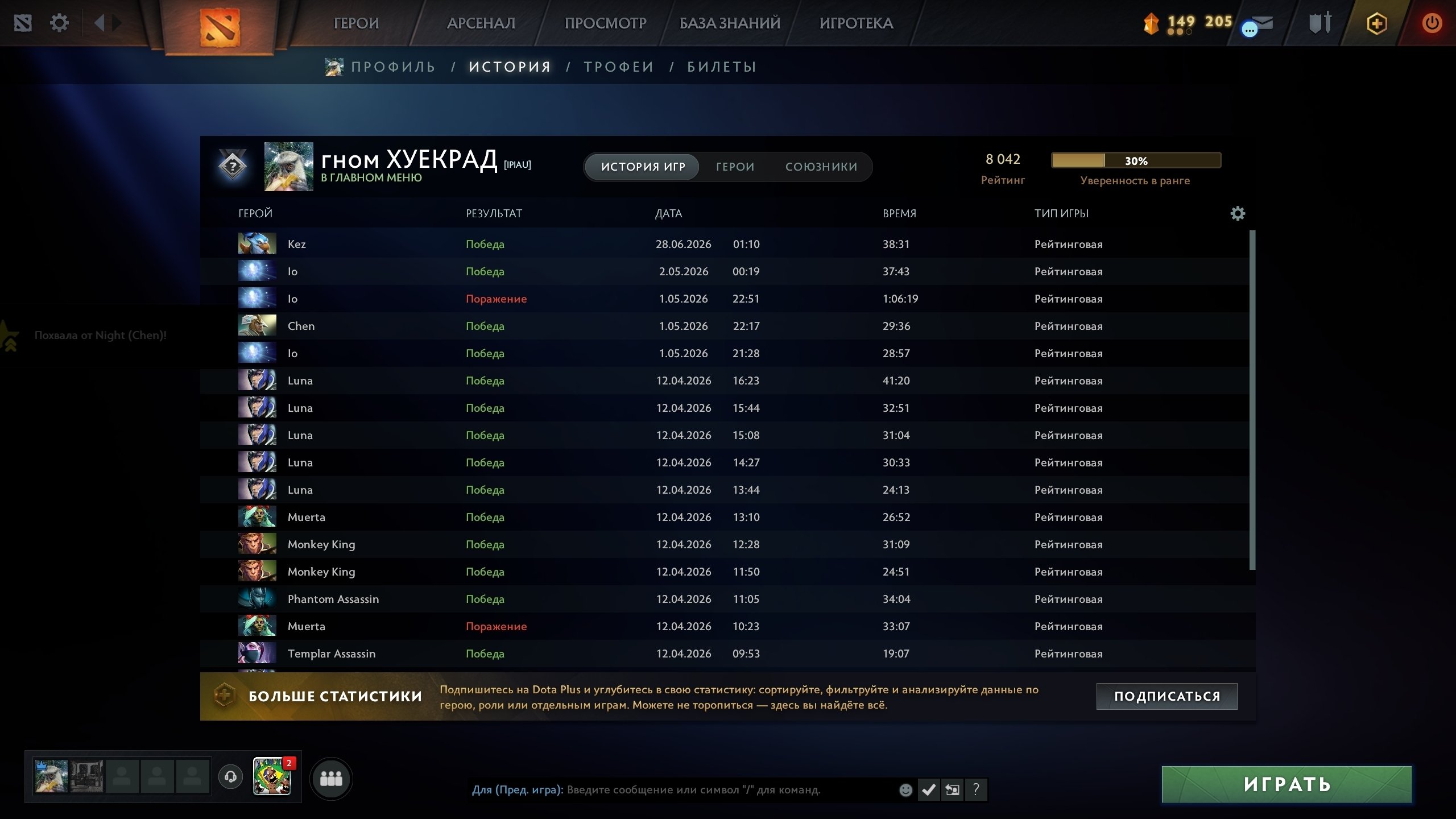 ✅ 8011 MMR ✅ PERSONAL ACCOUNT ✅ 12000 DECENTITY ✅ ⭐❗, Sale, 8042 MMR, 12000 Behavior score, 12000 вежливости, 1500 games, 2000 hours