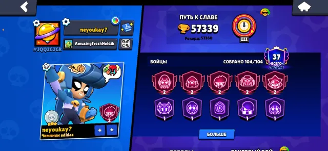 isidjdjjdjxndxnnsj, trophies 57339, brawlers 104, primes 37