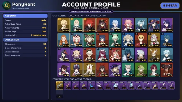 🦄 「GENSHIN」 [ASIA] 8 LEG: 🌪Jinn C2 🔥Diluc C1 🔥Hutao 💧Ayato ⚡Yae Miko ❄️Eula 💧Mona ⚡Raiden 🌸 #4CIFSE, Any platform, Email linked, Iter, Levelled up, AR 55