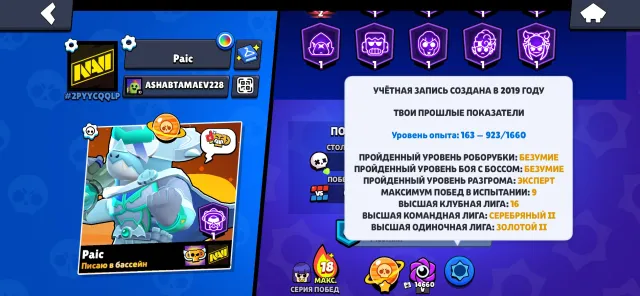 👑 48852 👑 104/104 👻 Account of 2019 👽 Saturnian glory 🎁 A lot of old skins👑Werewolf-Leon👺, trophies 48852, brawlers 104, primes 14