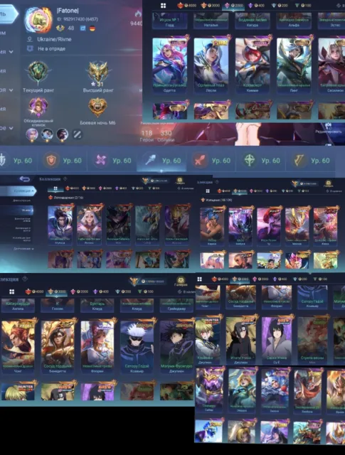 Mega Collector 170k⚡Many event skins, 5 collectors⚡2 epic tp⚡94k charisma, Sale, Rank: Epic, Level: 49, Win rate: 56%, Heroes: 118, Skins: 330