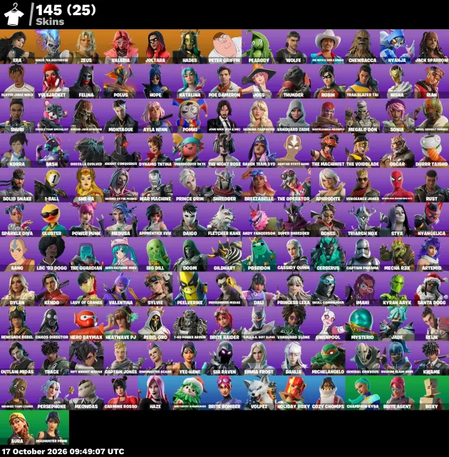 145 skinów | Renzo the Destroyer | Peter Griffin | Joltara | Hades | Era | Valeria | Zeus, Sprzedaż, skiny 145