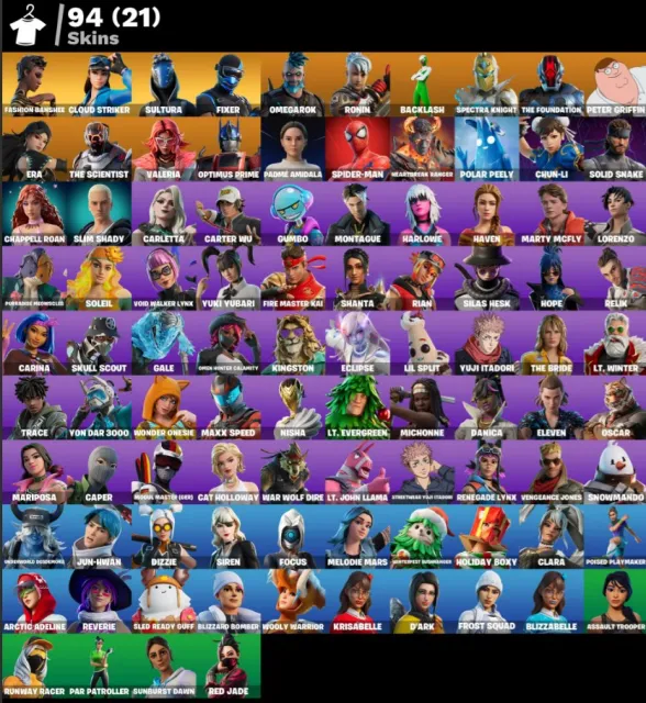 🔥 94 SKINS| LVL 1555 |FASHION BANSHEE,CLOUD STRIKER,SPECTRA KNIGHT,PETER GRIFFIN FULL ACCESS 🔥, Продажа, скины 94
