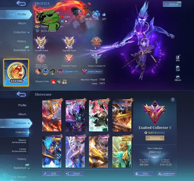 🔥 EXALTED 5🏹 Moskov Allstar 🥷 Hayabusa 11.11 Layla Aspirants 🚗 Roger Transformer 💥 Granger Prime, Продажа, Ранг: Мифический Бессмертный, Уровень: 77, Процент побед: 70%, Герои: 133, Облики: 286