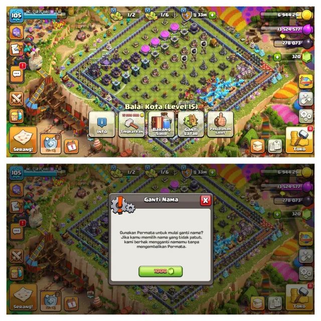 🏠town hall 15🔥||equipmet epic 18||change name 1000gems||protek on ready reset and change email, 15 TH Родной Деревни, 5 TH Строителя