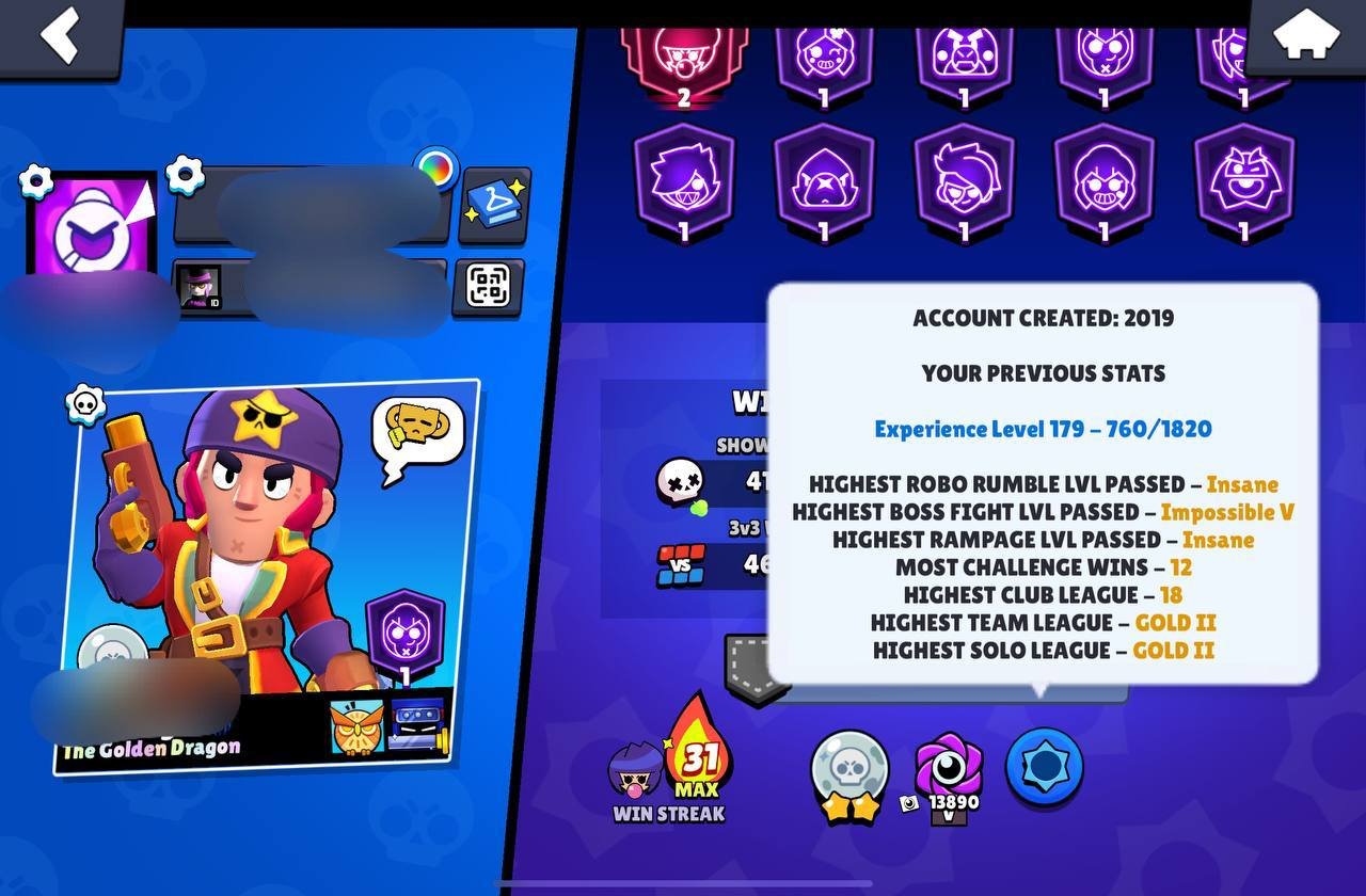 2 PRESTIGE BIBI🎀CORSAIR COLT🎀NINJA ASH🎀HEROINE BIBI🎀FURIOUS FANG🎀REBEL LOLA🎀HYPERCHARGE COSMETICS, trophies 48000, brawlers 104, primes 12