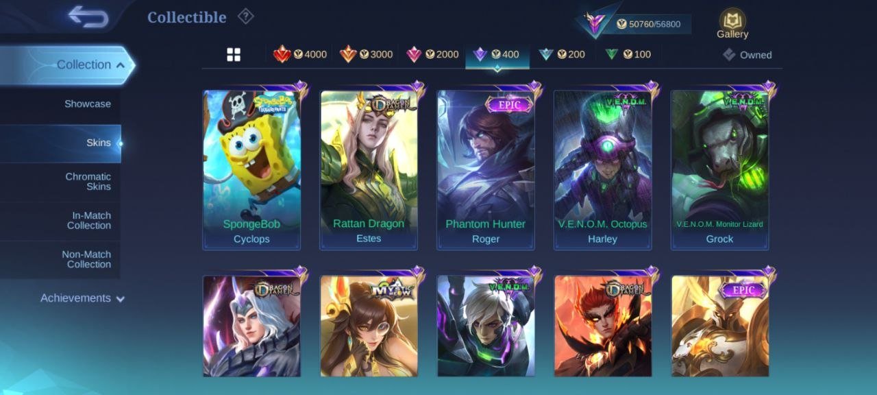 76⭐KOF Karina♣️LUCKYBOX Karrie➤collector Natalia⇨deluxe34 Gaara Vale pegasus badang➤emb Max, Sale, Rank: Mythic, Level: 93, Winrate: 51%, Heroes: 132, Skins: 219