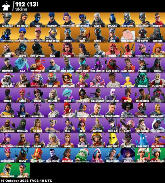🦄 【FORTNITE】 🌸 OG STW, Royale Knight, Blue Squire, Midas 🌸 112 skins | 1039 niv. | 150 V-Bucks, Vente, skins 112