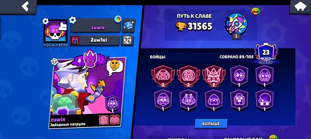 Selling account in Brawl Stars, 31565 trophies, 89 brawlers, 23 primes