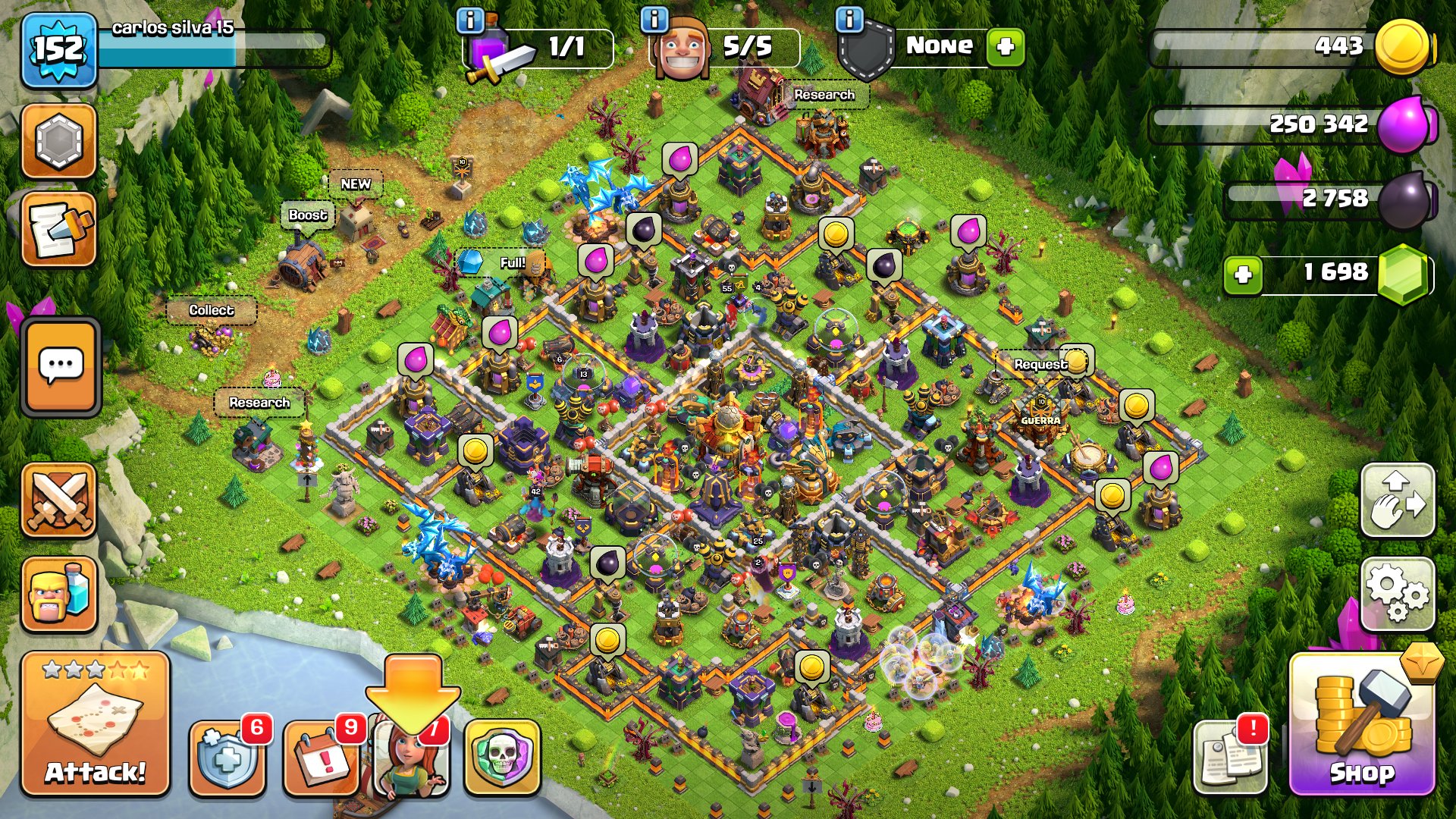 ✅[AUTO DELIVERY]💜16th💜9ds⭐️1713Gems⭐️ 152Lvl 👑 42/55/42/25/13 Heroes ✅tag: #PVGPGL90Q, 16 TH Main Village, 9 TH Builder