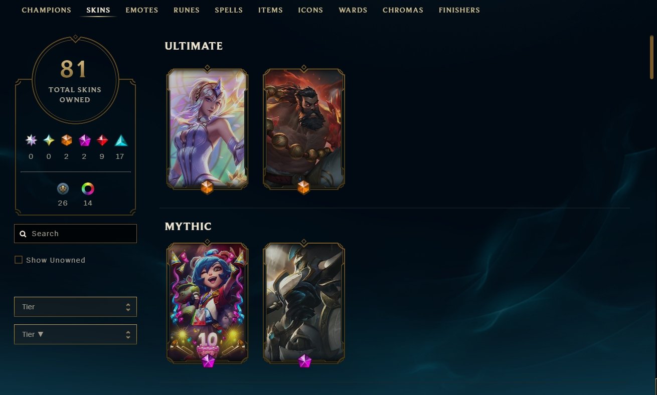 💖Personal account💖 Lots of skins💖9 legendary 17 epics💖 Lots of trash skins💖, Sale, level 142, champions 100, skins 81, Bronze