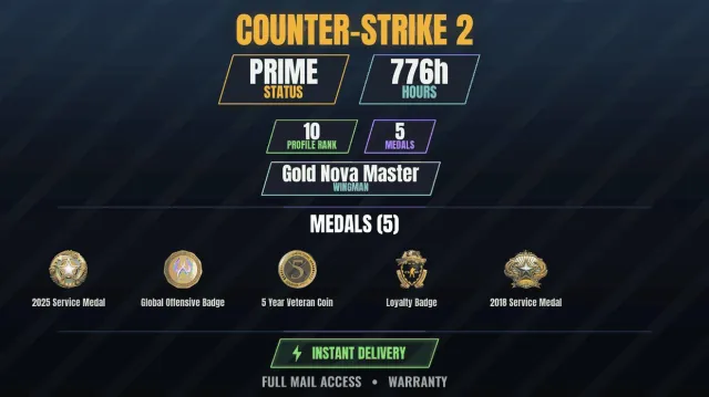 【CS2 Prime🏆776h🎮5 medals】 Service Medal 2018, Service Medal 2025, Loyalty Badge, 5 Year, Sale, With inventory, Has PRIME