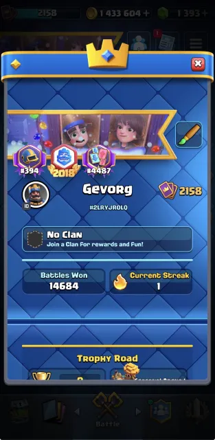 🌎 Top #394, 81-16 level, CRL 20 wins 2018, check description❗️, 33 arena, 2158 level, 14000 trophies, 122 cards, No