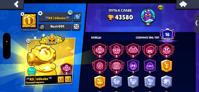 Account Sale, 43500 trophies, 106 brawlers