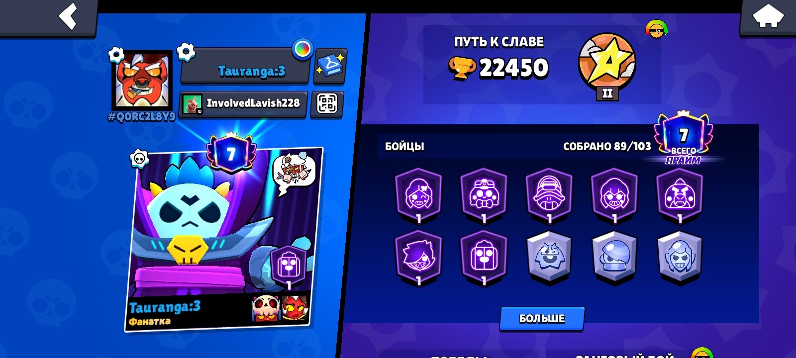 Fat account for his price, trophies 22450, brawlers 89, primes 7
