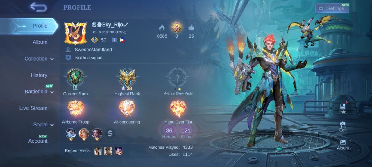 🌈 LUCKYBOX Claude — Mythic, Level 57, 50% Winrate, 86 Heroes, 121 Skins! 🚀