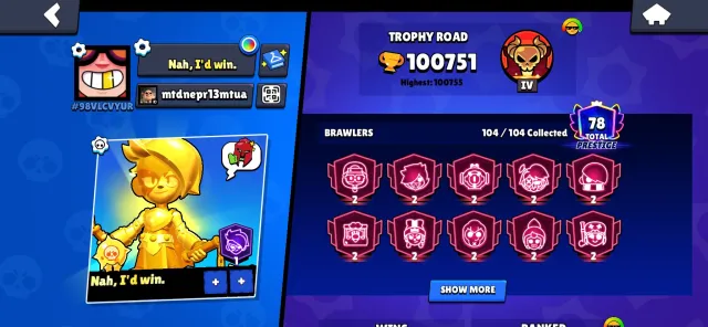 I'm selling a pretty good account, trophies 100751, brawlers 104, primes 78