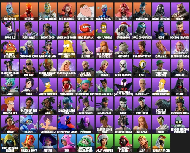 💠🔷 GARANTIE 🔷💠Spider-Man 2099⚜️Spider-Man (Miles)⚜️Platinum Billie Eilish⚜️Rap Princess Ice Spice🌞, Vente, skins 79