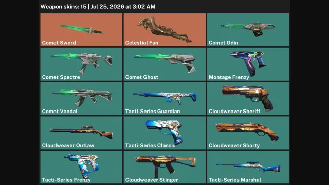 🟦AP Region🟦⟨"Comet" Knife/Sword, "Celestial Empire" Fan, Vandal + Ghost⟩🟦⟨Level 99⟩🟦Full Access🟦, Sale, Gold 1, Agents: 24, Skins: 15