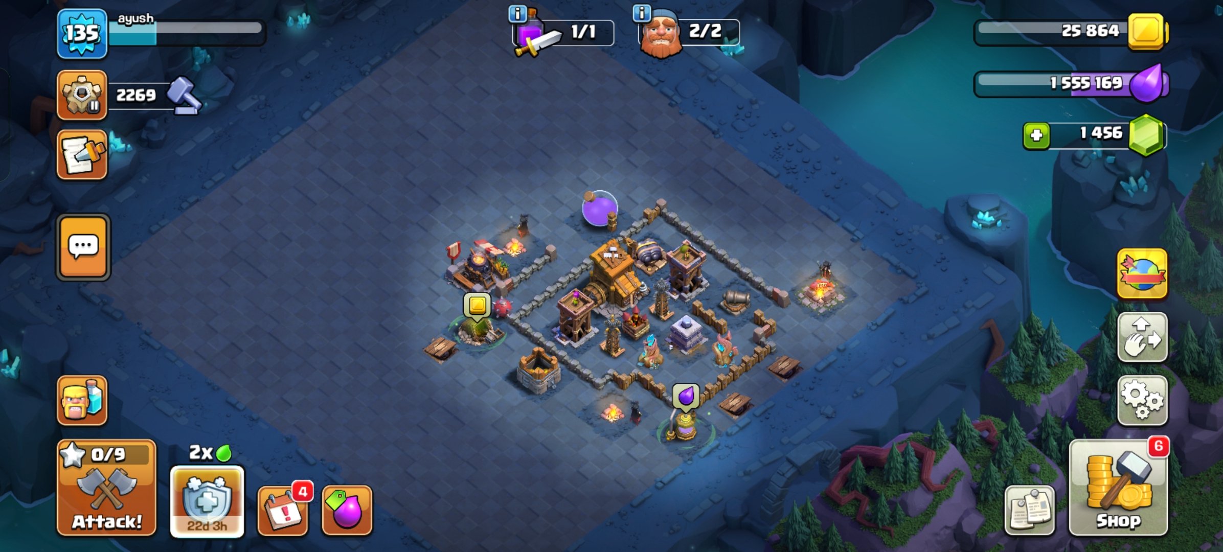 🟥⬛🛑Th 13🛑⚫XP 135🛑⚫Heroes Level-K53/Q67/MP34/W30/RC12🛑⚫Gems 1456🛑⚫With Gmail🛑⚫Full Access🛑⬛🟥, 13 TH Main Village, 7 TH Builder