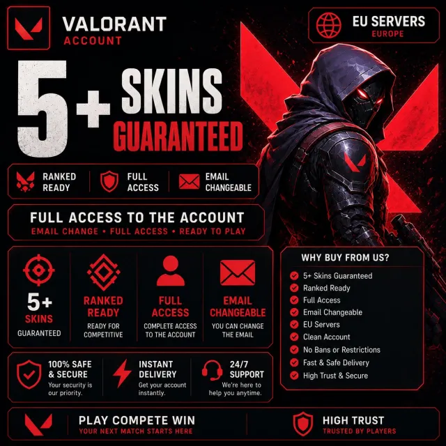 【EU】5+ Guaranteed Skins | Full Access | Email Change, Sale, Ranked unlocked, Agents: 5, Skins: 5
