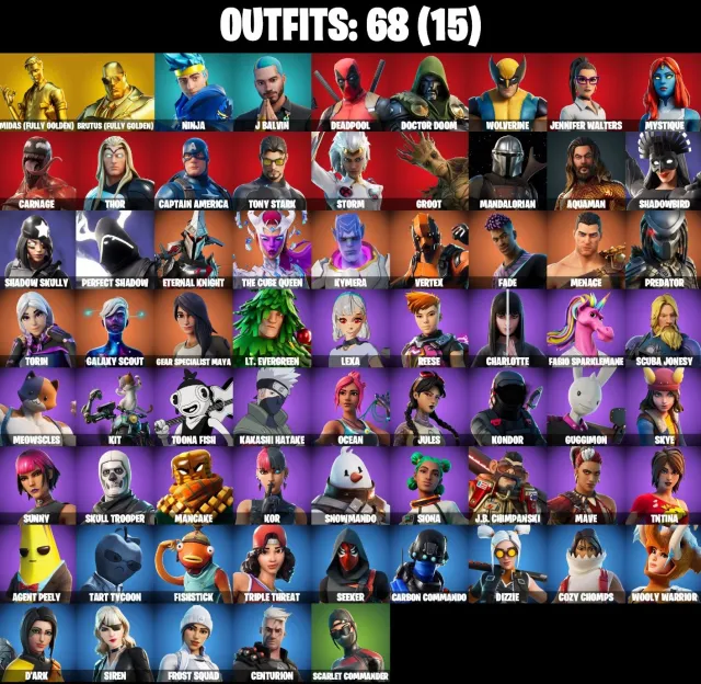 GOLD: Midas, Brutus. ninja, galaxy scout, Sale, skins 68