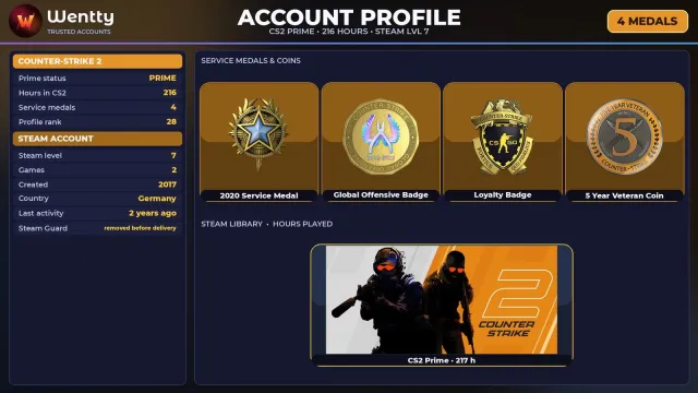 🔥 [CS2 PRIME] +4 RARE MEDALS: SERVICE 2020 · GO · LOYALTY — 2017 | FULL ACCESS #4AD7VS, Sale, Inventory empty, PRIME available