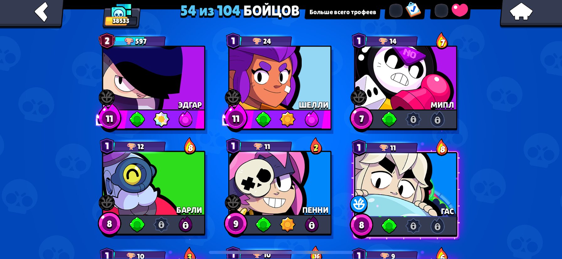 ⭐️ 𝟓𝟒 of 𝟏𝟎𝟒 ⭐🏆38500🏆 💎⚡️EDGAR 2661 CUP (ALMOST 3 PRIME)💎⚡️ 28 PRIMEs💎⚡️CHECK DESCRIPTION💎⚡️, trophies 38500, brawlers 54, primes 28