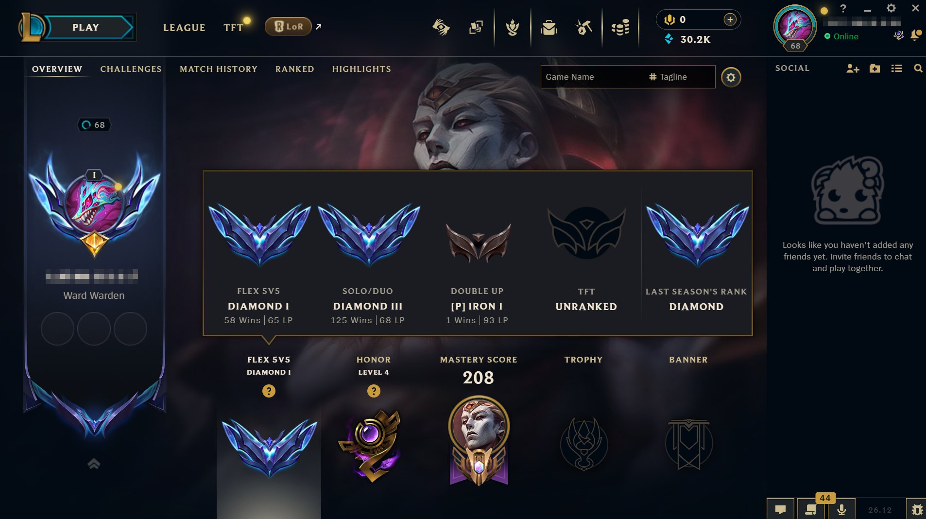 Personal Account | Full Transfer | Diamond | 13 Skins 68 Level, Sale, level 68, champions 91, skins 13, Diamond