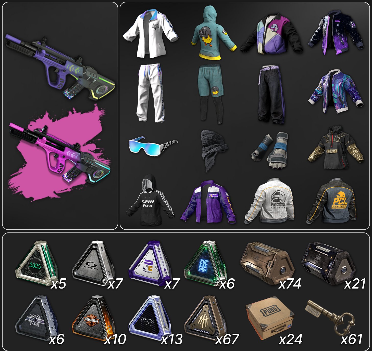 💖[PROGRESSIVE] NEON DREAM AUG (LVL 3) + MAGENTA CHROMA💖🔥240 CHESTS🔥🎀MANY SETS🎀, No BATTLEGROUNDS Plus