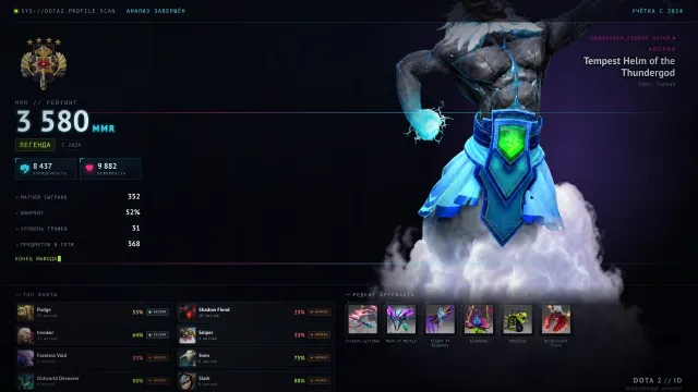 🎪Арканы Zuus ┃ 🔮 ТИРЫ DOTA+ Pudge 8 LVL ┃ 🥇31 лвл ┃ 🔰8062 поряда ┃ 🎟10 ролевых жетонов ┃ 🕹3580 ммр, Продажа, 3580 MMR, 8062 порядочности, 8062 вежливости, 352 матчей, 352 часов