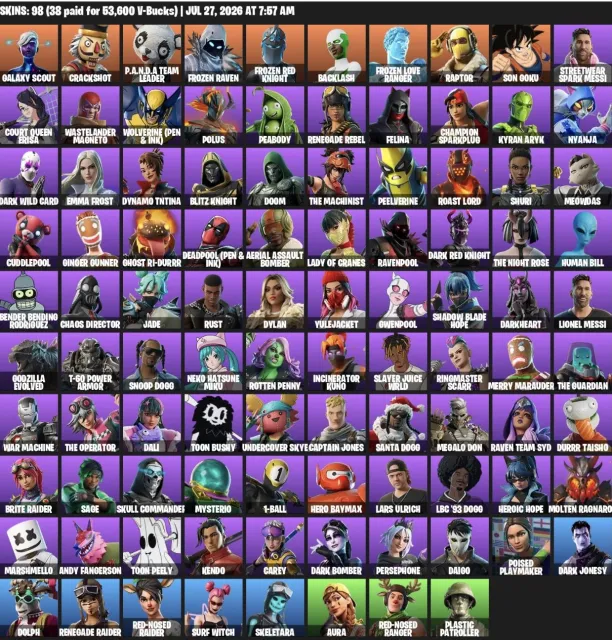 (98 SKINS) Scout+Raptor+Backlash› (Inventory with 90,500 V-Bucks) KGalaxy [FULL ACCOUNT ACCESS, Sale, 98 skins]