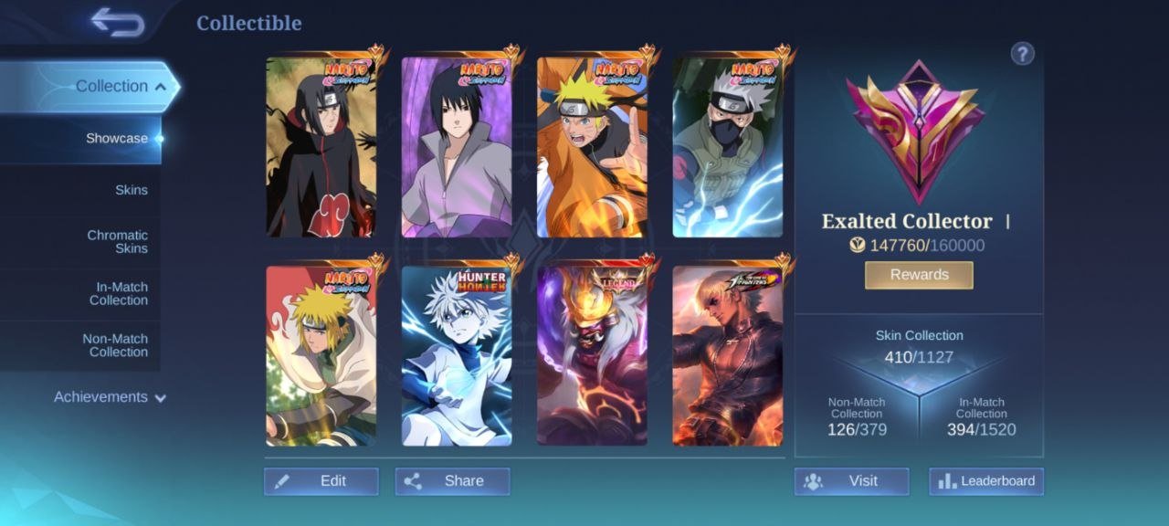 Close Mega➤Naruto 6➤Naurto Sasuke⇨Lukas⇨kakashi⇨itachi Julian⇨Minato Gusion⇨HxH⇨K Gusion⇨coll Ling, Sale, Rank: Mythic, Level: 98, Winrate: 52%, Heroes: 132, Skins: 410