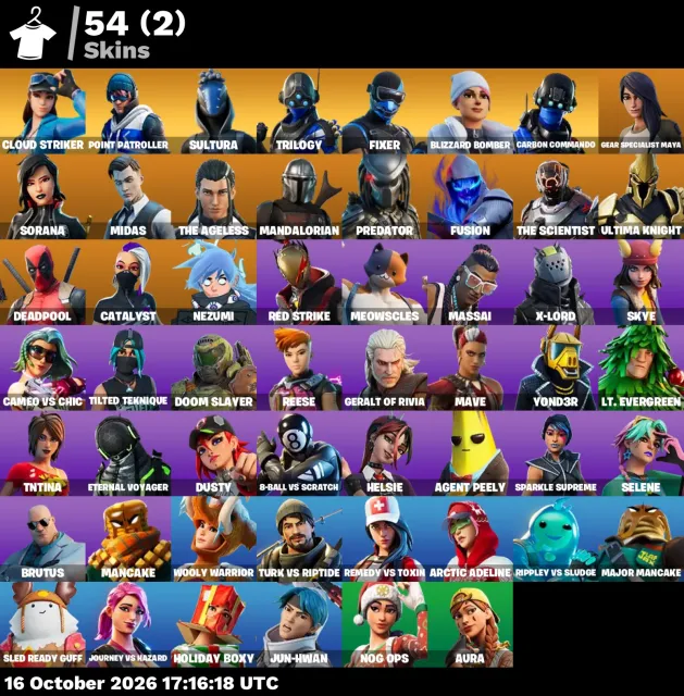 🦄 【FORTNITE】 🌸 Midas, Cloud Striker, Point Patroller, Sultura 🌸 54 skins | 1018 lvl | 350 V-Bucks, Sale, skins 54