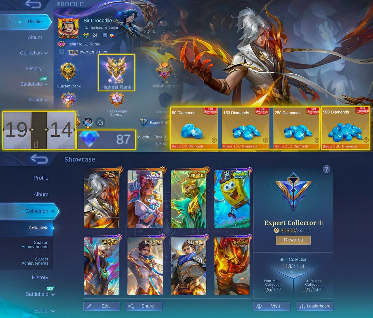 🌹Hanter x hanter harit/ lucky box moskov🌹, Sale, Rank: Mythic, Level: 60, Winrate: 50%, Heroes: 60, Skins: 113