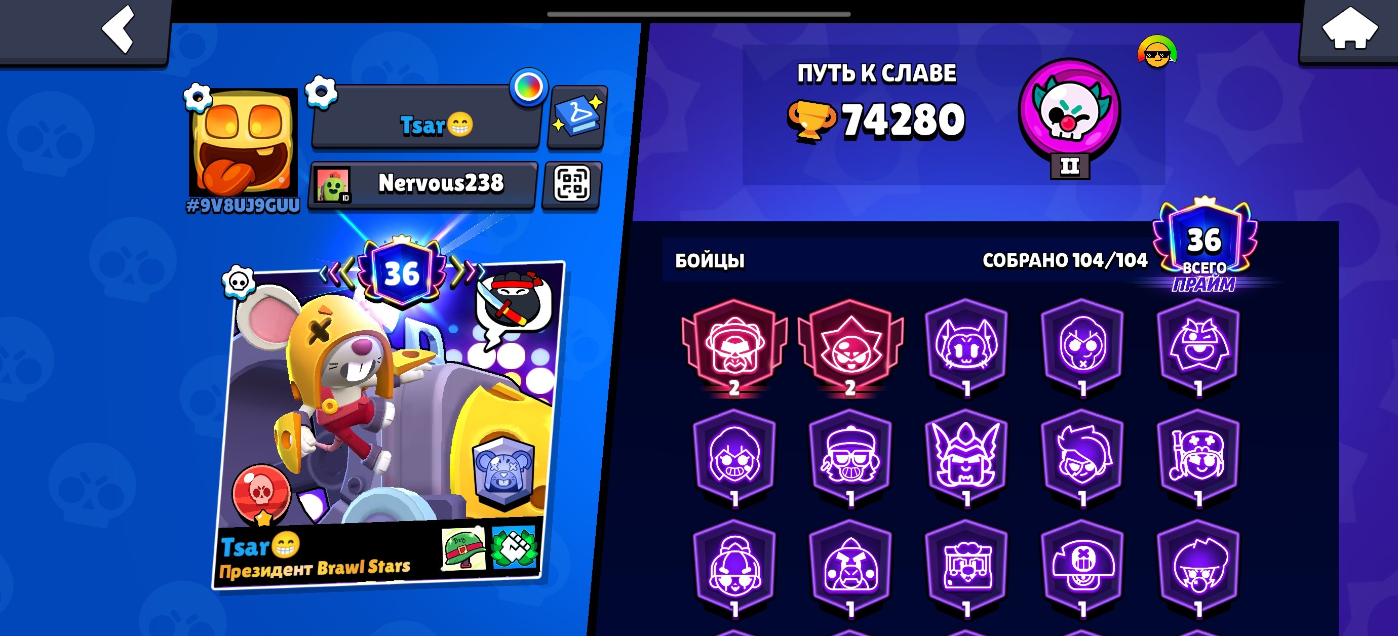 Selling an account in bs, trophies 74280, brawlers 104, primes 36