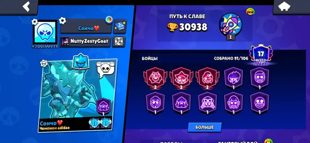 Bought the pro pass, 3 brawl passes plus, three 2 primes, 30000 trophies, 91 brawlers, 17 primes